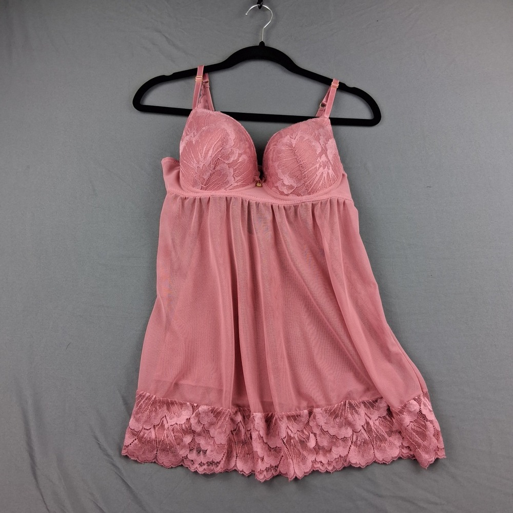 Pink Lace Mesh Babydoll Chemise Daisy Fuentes Lingerie XL DF2504